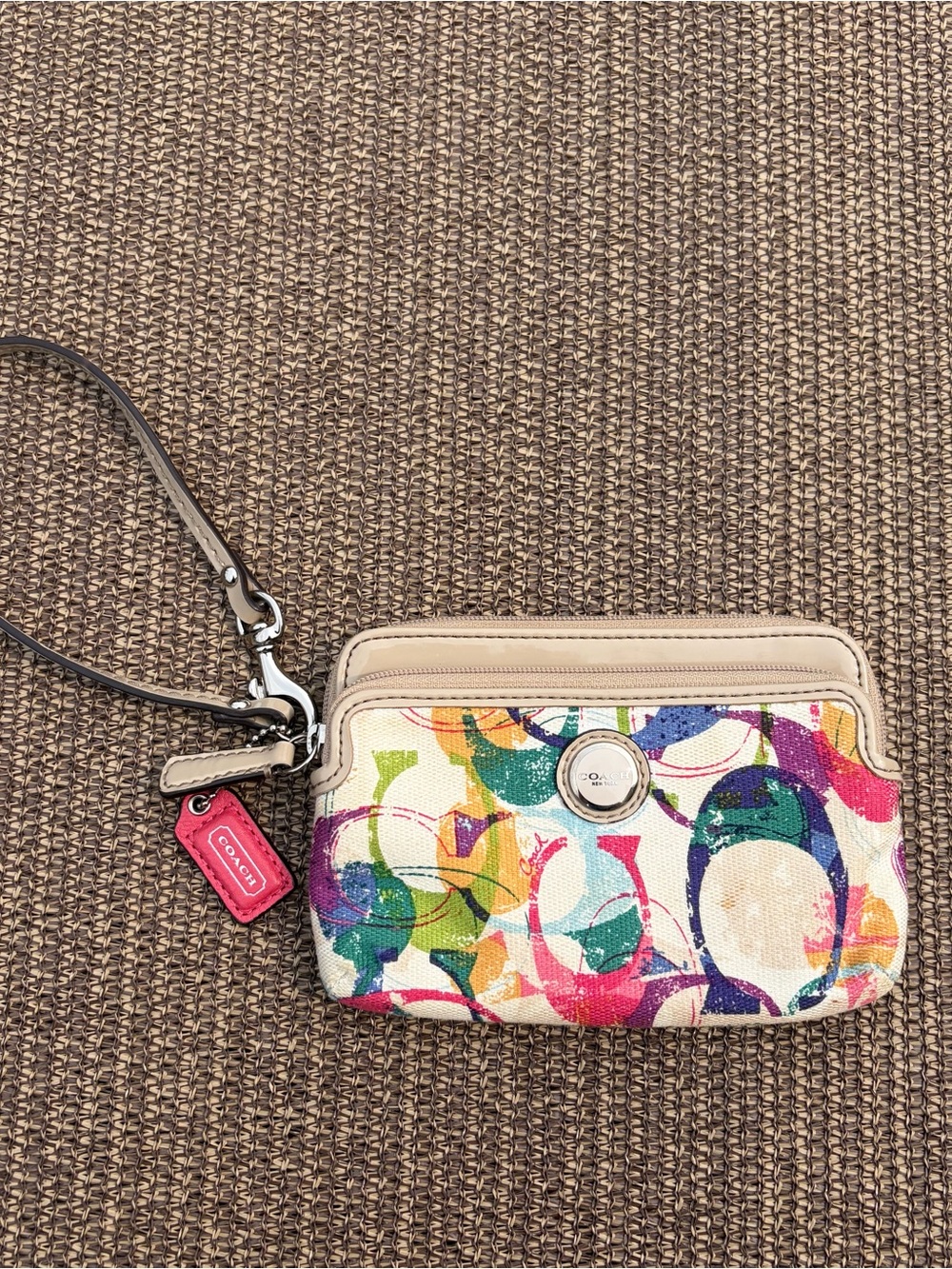 Coach Poppy Graffiti Watercolor Double Zip Wristlet